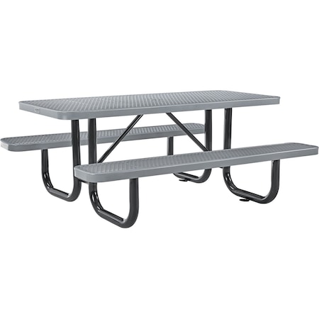 Global Industrial Rectangle Picnic Table, Gray, Expanded Metal, Surface Mount, 72 in L 277152GY